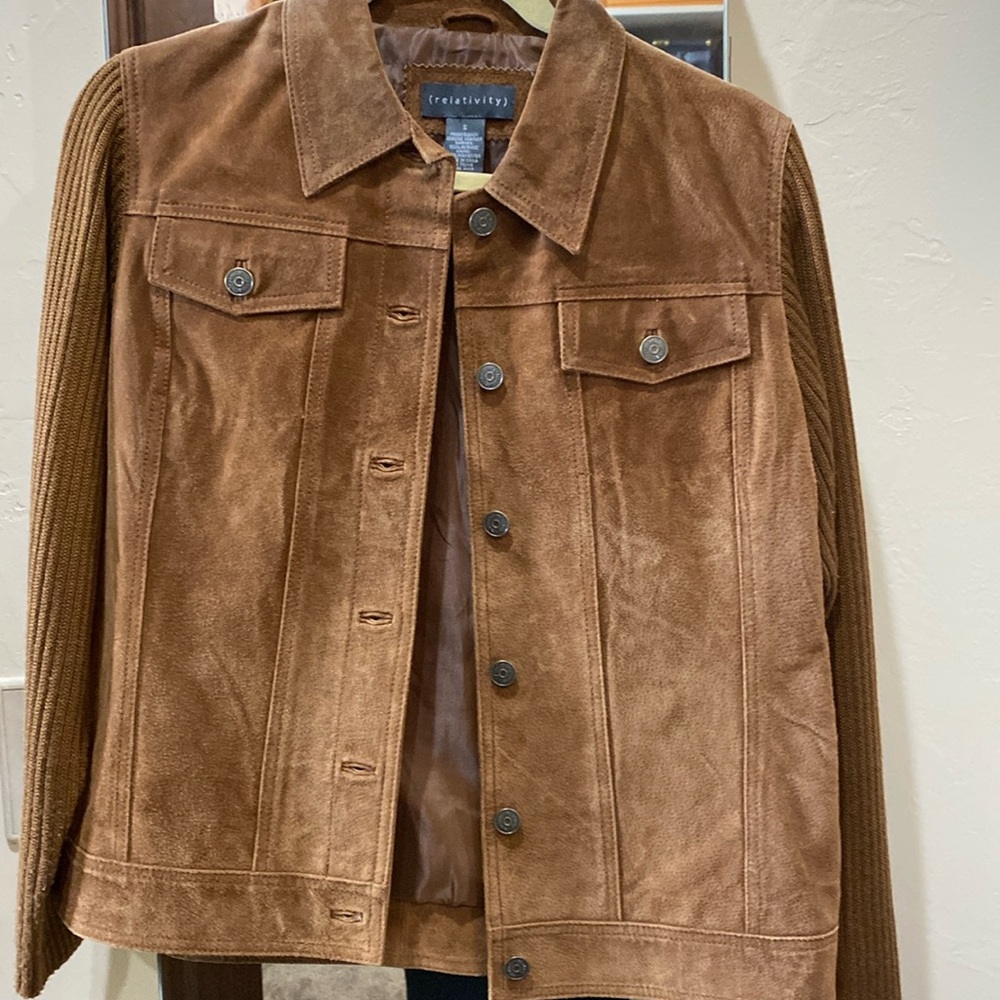 Suede button sweater jacket